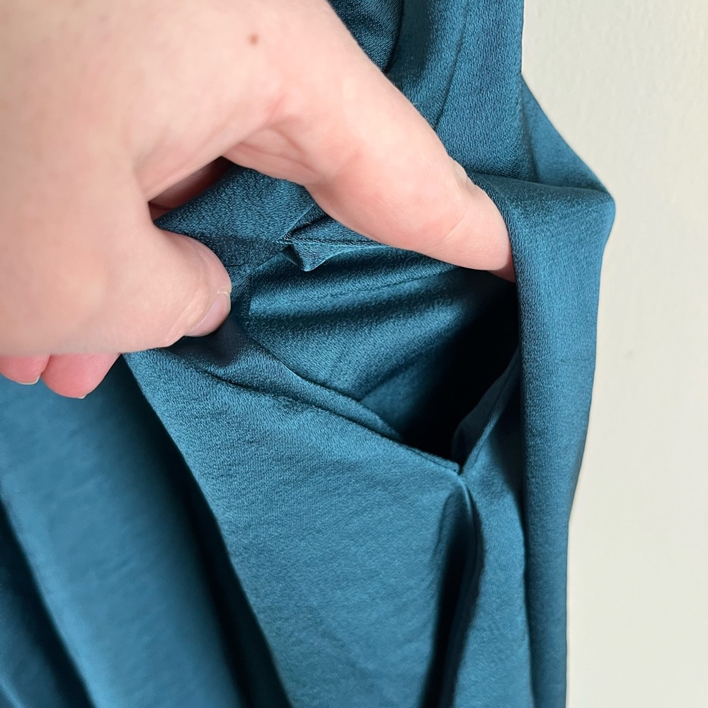 Daily Practice Women's Satin Midi Slip Dress with Pockets in Teal Size XS Party - Picture 8 of 12